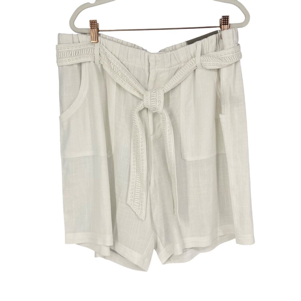 Soft Surroundings Shorts Womens XL White Linen Rayon Crochet Belt 7" Inseam